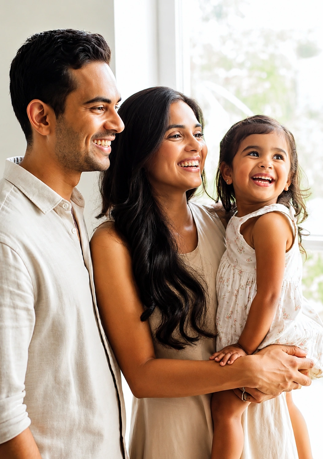Family enjoying natural light beside a large window