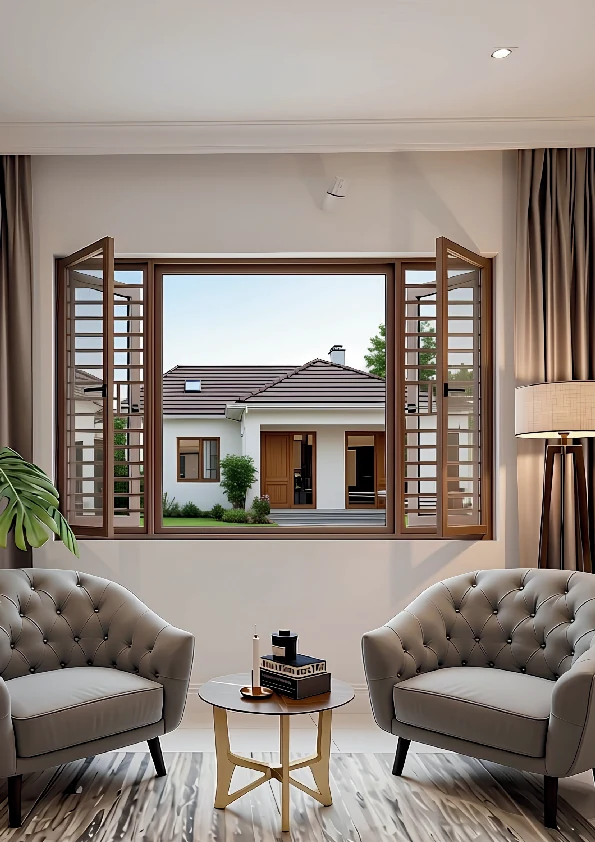 Twin sash casement window in a premium living room